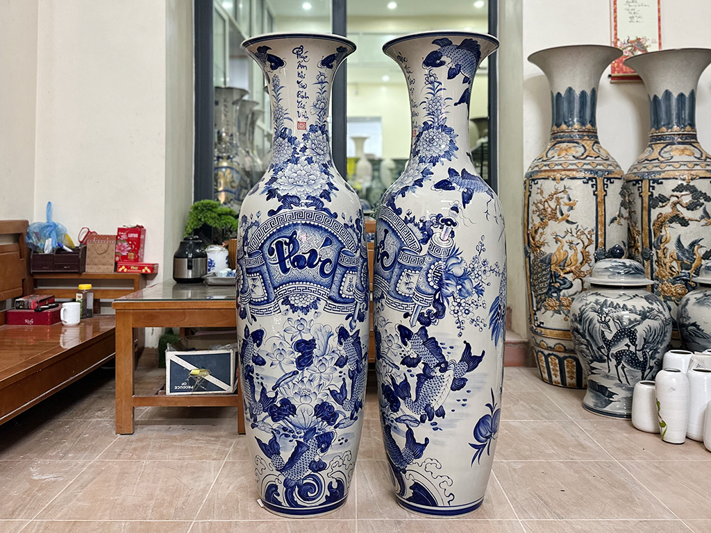 Lọ lộc bình Bát Tràng men lam Đức Phúc 1m4 2